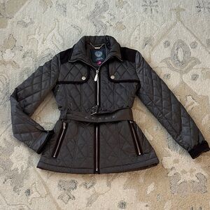 Vince Camuto Charcoal Quilted Puffer Jacket with Belt